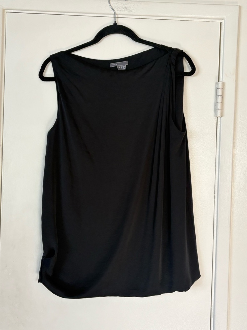 Vince Black Sleeveless Draped Shoulder Tank Size 8